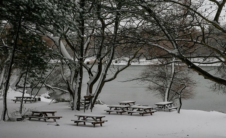 İzmir Karagöl Tabiat Parkı beyaza büründü