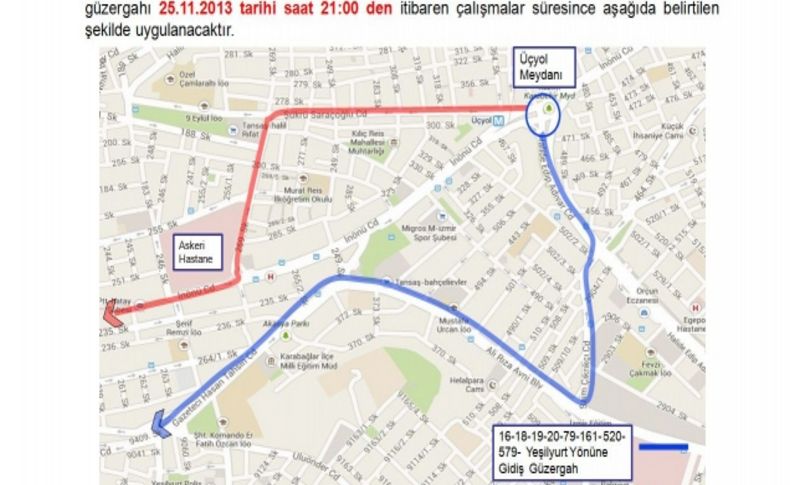 İzmir'de İnönü Caddesi’nde bir günlük güzergah değişikliği