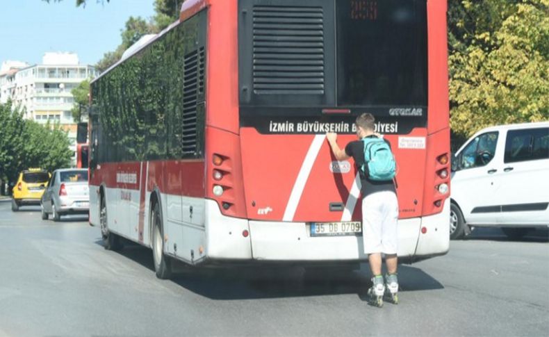 İzmirli gencin patenle tehlikeli yolculuğu