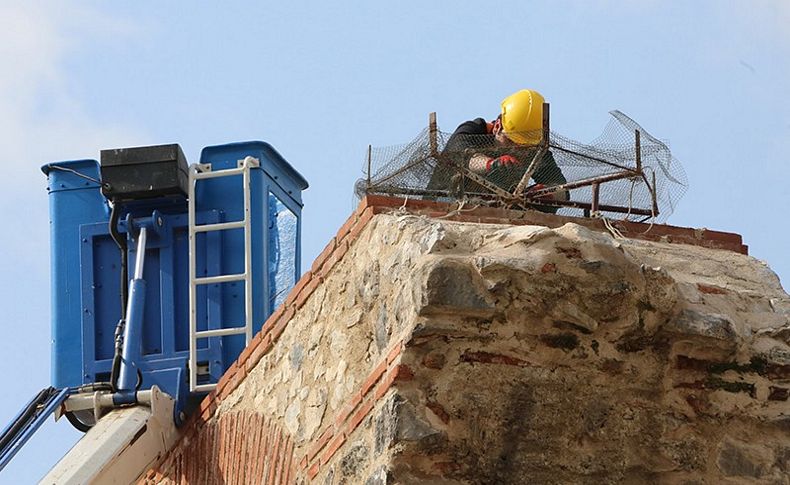 Leylek yuvalarının bakımı yapıldı