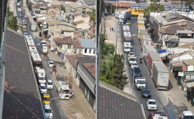 TIR'lar Şehitler Caddesi'ni kilitledi