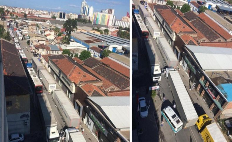 Şehitler Caddesi'ni kilitleyen TIR trafiği