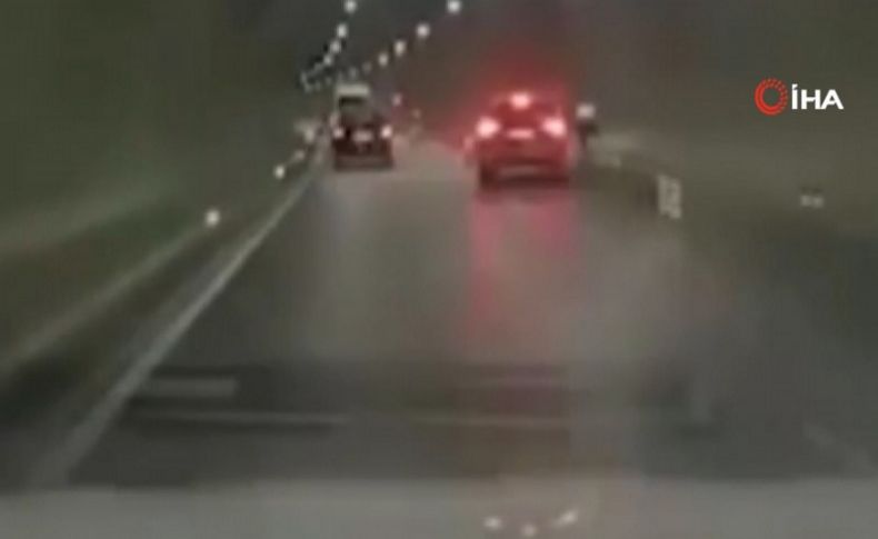 Tünel içinde bisikletliyi yol kenarına böyle savurdu