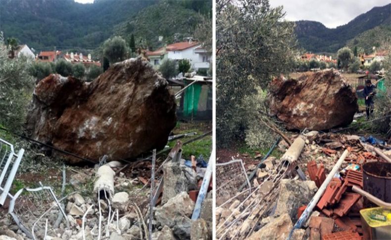 Yamaçtan düşen kayalar korkuttu