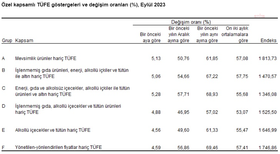 Eylül'de yıllık enflasyon yüzde 61,53'e yükseldi