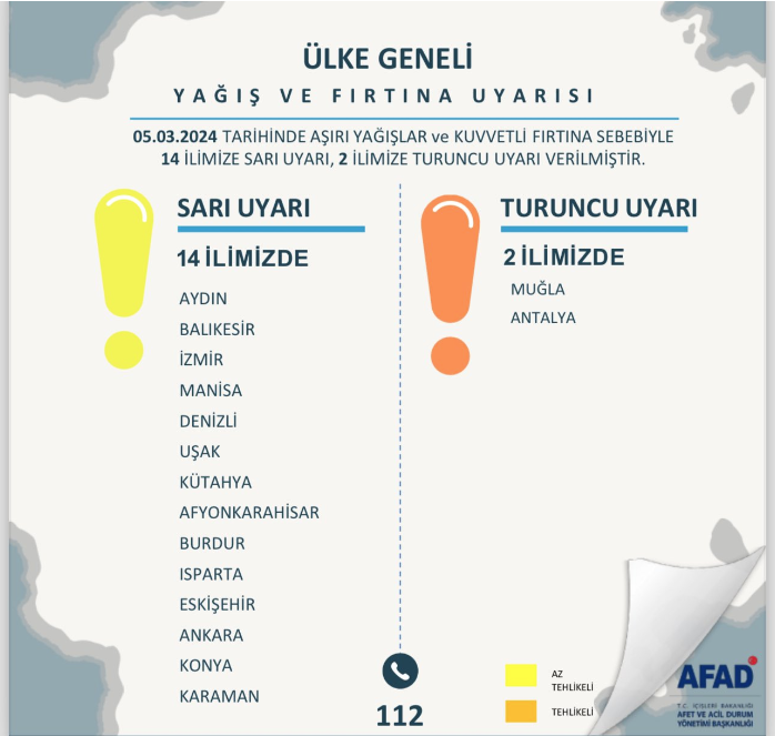AFAD'dan İzmir'e sarı kodlu uyarı!
