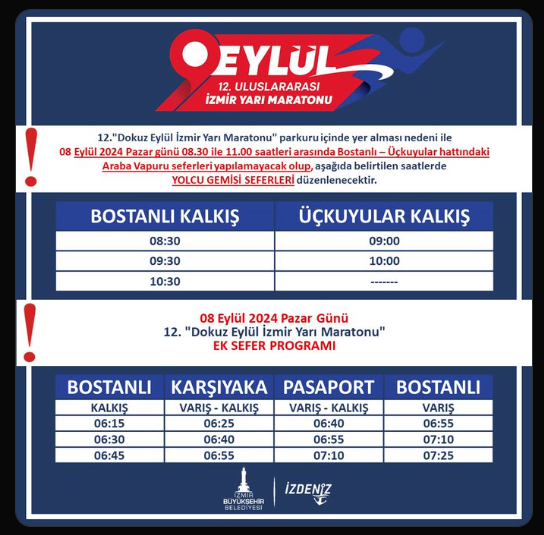 8 Eylül Pazar sabahı ulaşıma maraton düzenlemesi