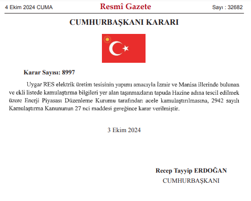 İzmir Bergama'da bazı alanlar RES için kamulaştırılacak