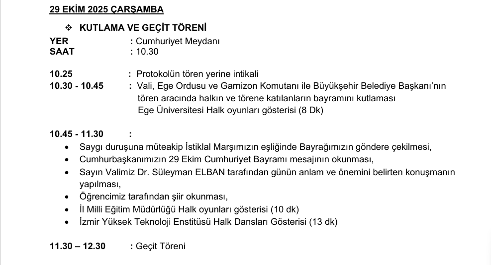 İzmir Valiliği Koordinasyonunda Cumhuriyet’in 102. Yılı Kutlamaları Başlıyor