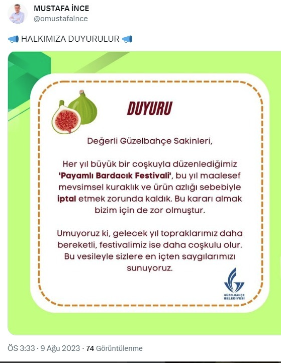 Güzelbahçe Bardacık Festivali iptal edildi!
