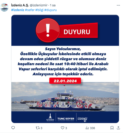 İZDENİZ duyurdu: Arabalı vapur seferleri iptal edildi!